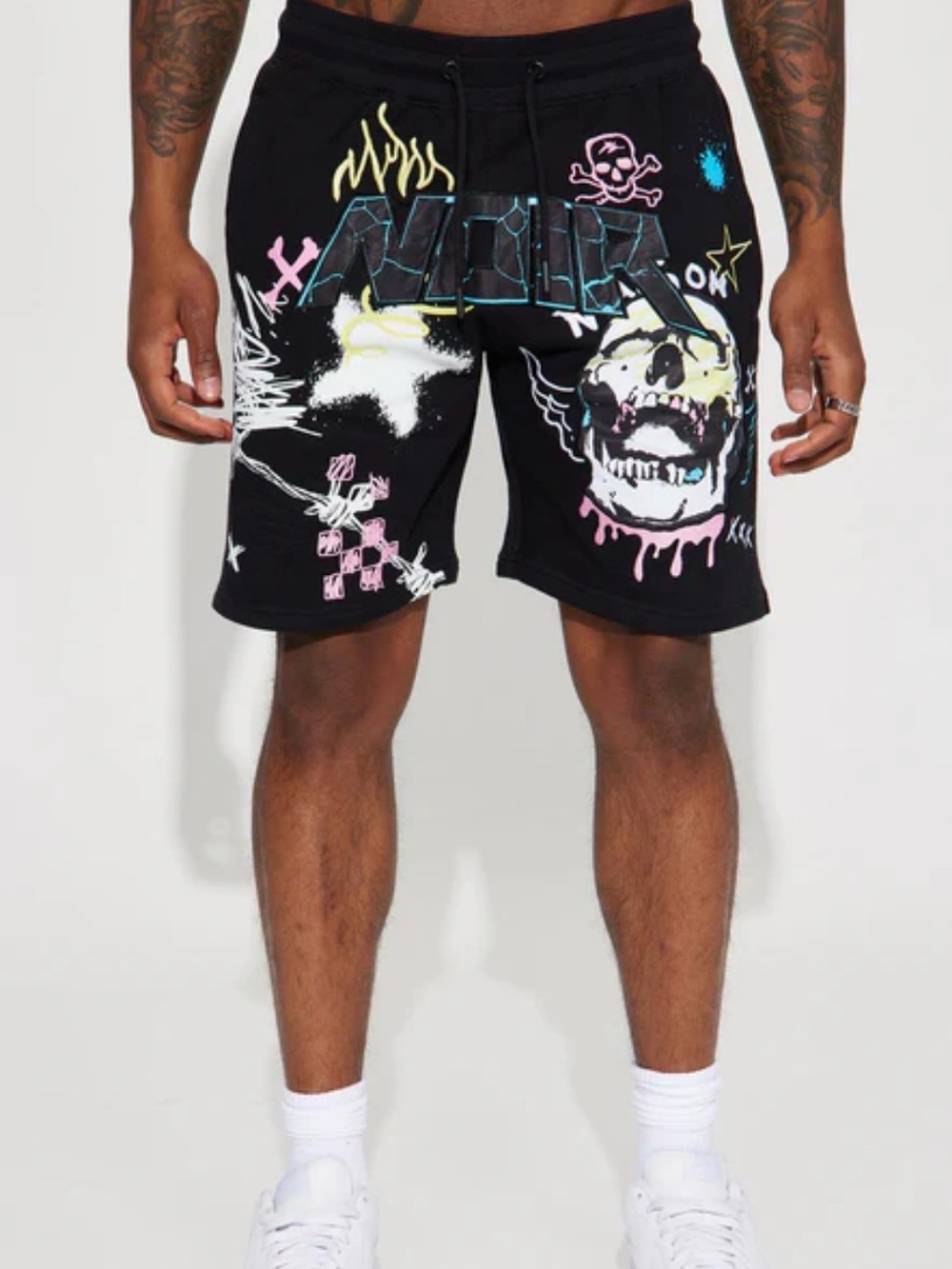 Maison Noir Black Graphic Skull Athletic Drawstring Shorts